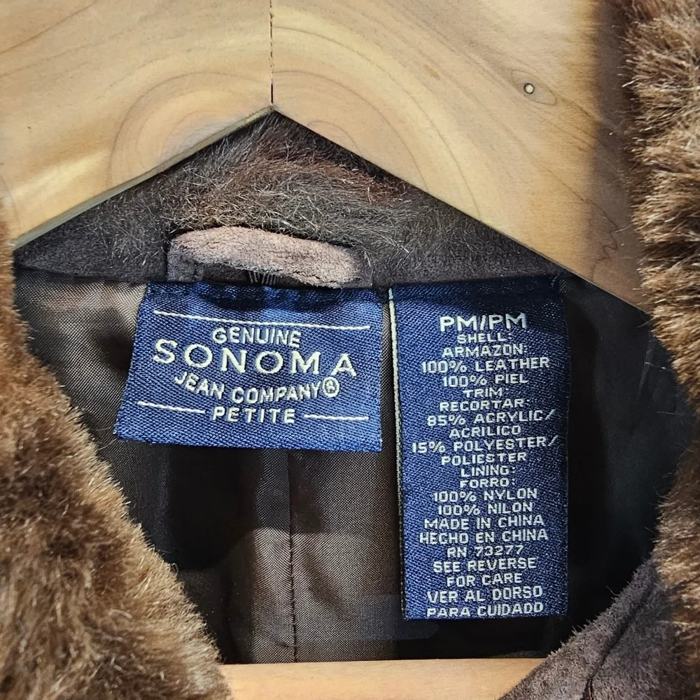 Vintage Brown Suede Leather Jacket M Faux Fur Collar Y2K Quiet Luxury Equestrian - Picture 11 of 12